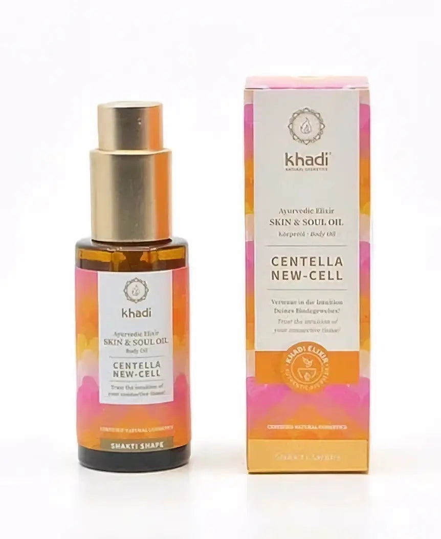 Khadi Hautöl Centella New Cell Körperöl 50ml, flüssiges Körperöl mit natürlicher Inhaltsstoff-Formel, für gepflegte Haut.