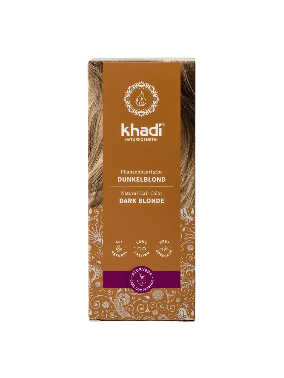 Khadi Pflanzenhaarfarbe Dunkelblond 100g, natürliche Haarfarbe für langanhaltende, schimmernde Haarfarbe, geeignet für alle Haartypen