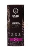 Khadi pflanzenhaarfarbe dunkelbraun 100 g in schwarzer und violetter paisley-verpackung natürliche haarfarbe pflanzliche haarfarbe