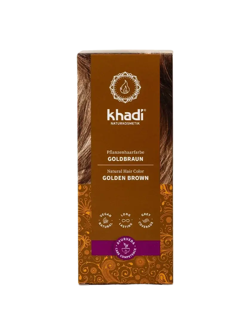 Khadi Pflanzenhaarfarbe Goldbraun, 100g, natürliche Haarfarbe in Pulverform für glänzendes, gesundes Haar