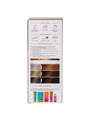 Khadi Pflanzenhaarfarbe Hellbraun, 100g, zeigt das Produkt in der Verpackung mit Anwendungshintergrund und Farbdetails auf Haare.