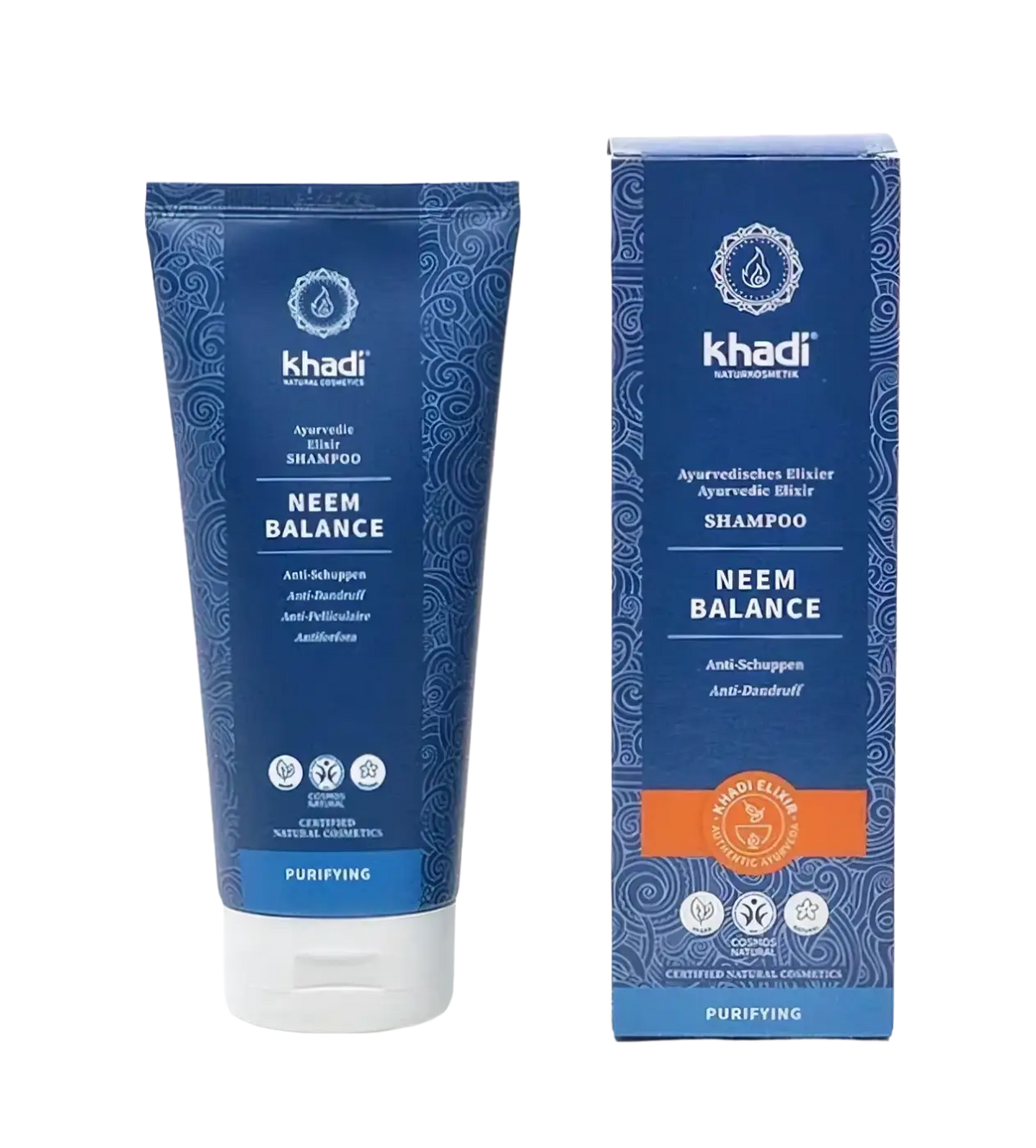 Khadi Neem Balance Anti-Schuppen Shampoo 200ml für gesundes Haar, dunkle Flasche, natürliche Inhaltsstoffe gegen Schuppen.