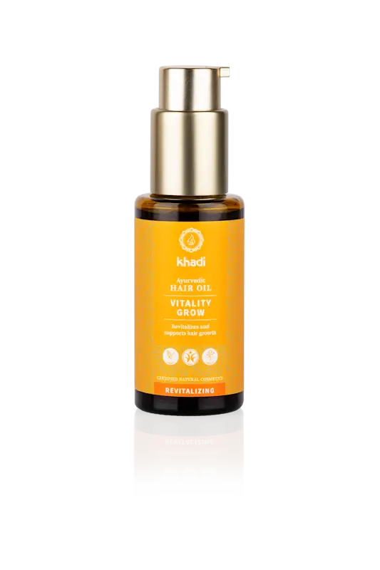 Khadi Vitality Grow Haaröl in 50 ml Flasche, ayurvedisches Haaröl gegen Haarausfall und für kräftiges Haar, sichtbare Flasche