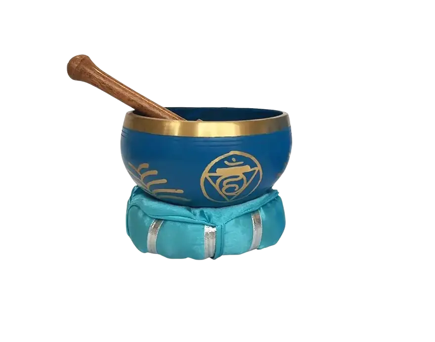 Grüne Klangschale 12 cm für das Halschakra Vishuddha, ideal für klare Kommunikation und spirituelle Balance.