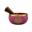Vibrante magenta klangschale blume des lebens mit goldrand und holzklöppel für achtsamkeit und klangarbeit im mana shop