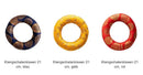 Drei klingeltonkissen mit goldmuster auf blau, gelb und rot, 21 cm, als klingelschalen-donut unterlage