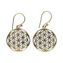 Goldene Bronzeohrringe mit filigraner Blume des Lebens Verzierung, eleganter Schmuck von Vives de la Cortada S.L