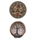 Kleine schamanentrommel mit schlägel im mana shop mit schwarzer und goldener keltischer knotenmuster triquetra