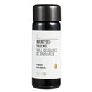 Schwarze glasflasche mit mattem schwarzen deckel und weißem etiket mit mehrsprachigem text für körperöl borretschsamen bio 50ml von mana shop
