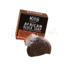 Runde dunkelgraue african black soap seife von koji white mit mandala design und kojic acid sowie haferflocken