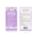 Lila rechteckige box für koji white aufhellende seife mit kojisäure und hyaluronsäure mit floralen mustern