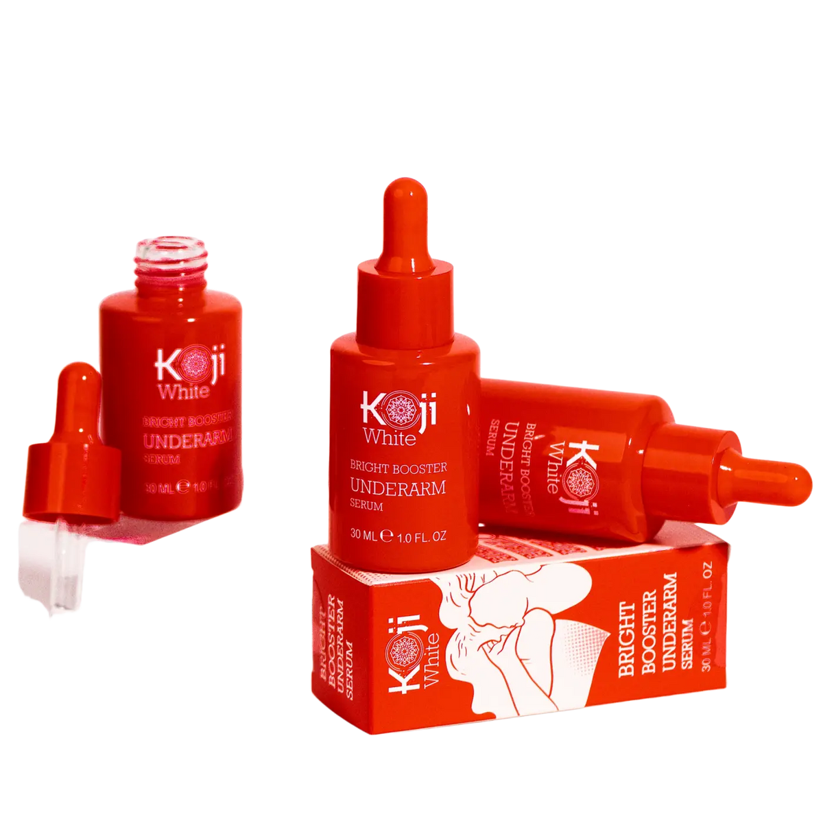 Koji White Bright Booster Achselserum in Flasche für strahlende, glatte Achselhaut, Körperpflege gegen dunkle Verfärbungen