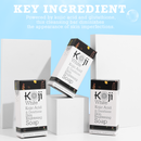 Koji White Kojic-Säure & Glutathion Hautaufhellungsseife für Gesicht, weiße Seife mit kosmetischen Inhaltsstoffen auf der Haut liegend