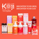 Koji White Gesichtshautaufhellungsseife mit Kojic-Säure und Glutathion, zeigt die Seifenstück in einer natürlichen Umgebung