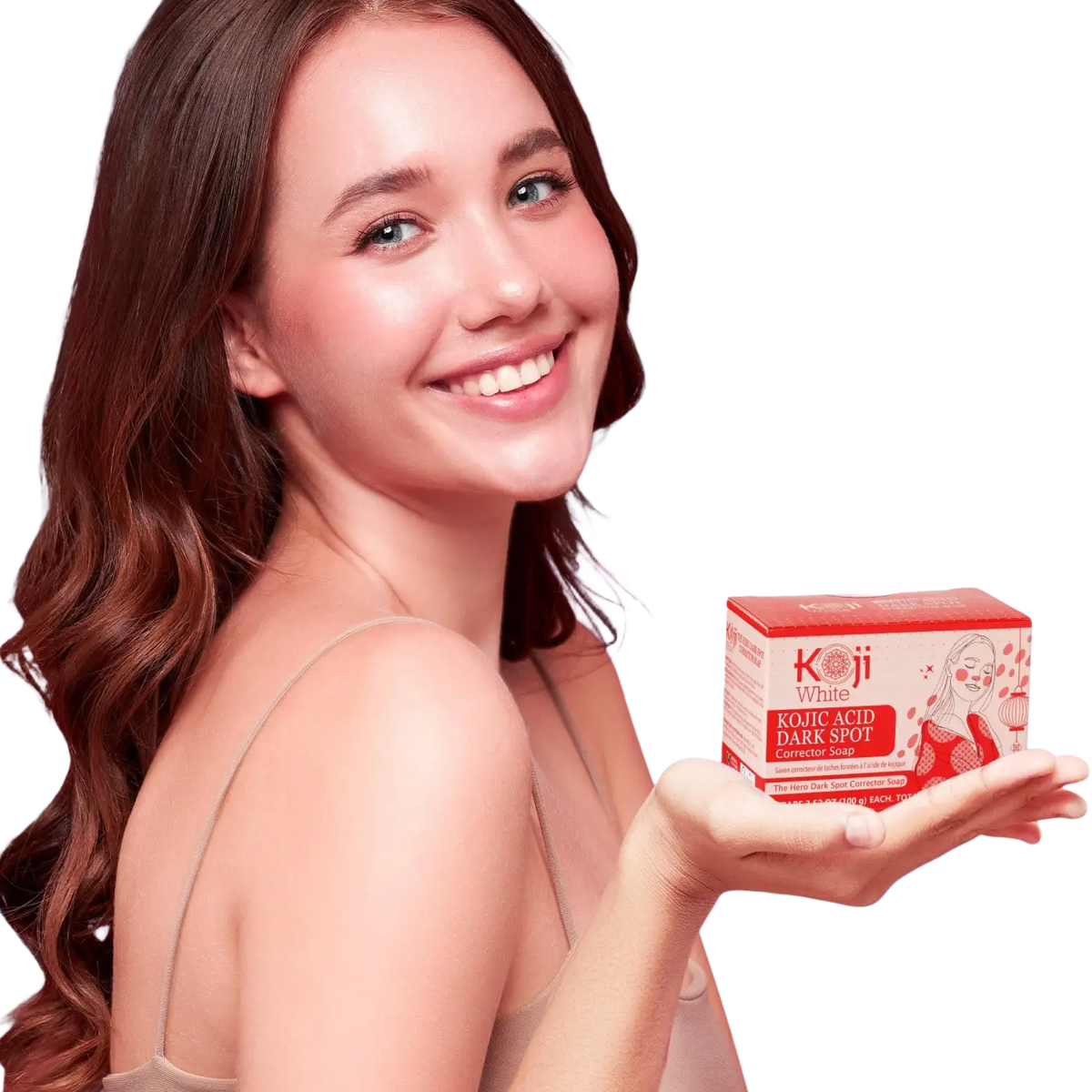 Koji White Kojic Acid Seife zur Korrektur dunkler Flecken, rote und weiße Verpackung, hautpflegend und reinigend
