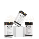 Koji white kojic-säure und glutathion hautaufhellungsseife in schwarzer und weißer box mit floralen akzenten geeignet für helle haut