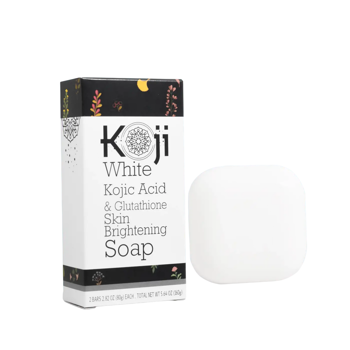 Gesichtsseife von Koji White mit Kojic-Säure und Glutathion zur Hautaufhellung, in einer weißen Seifenverpackung.