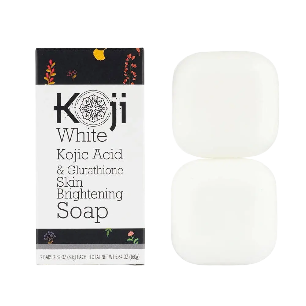 Koji White Kojic-Säure & Glutathion Hautaufhellungsseife für das Gesicht, weiße Seife mit Pflegeformel, sichtbare Textur, natürliche Pflege