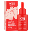 Koji White Bright Booster Achselserum in einer weißen Flasche, für die Hautaufhellung und Pflege der Achselregion.