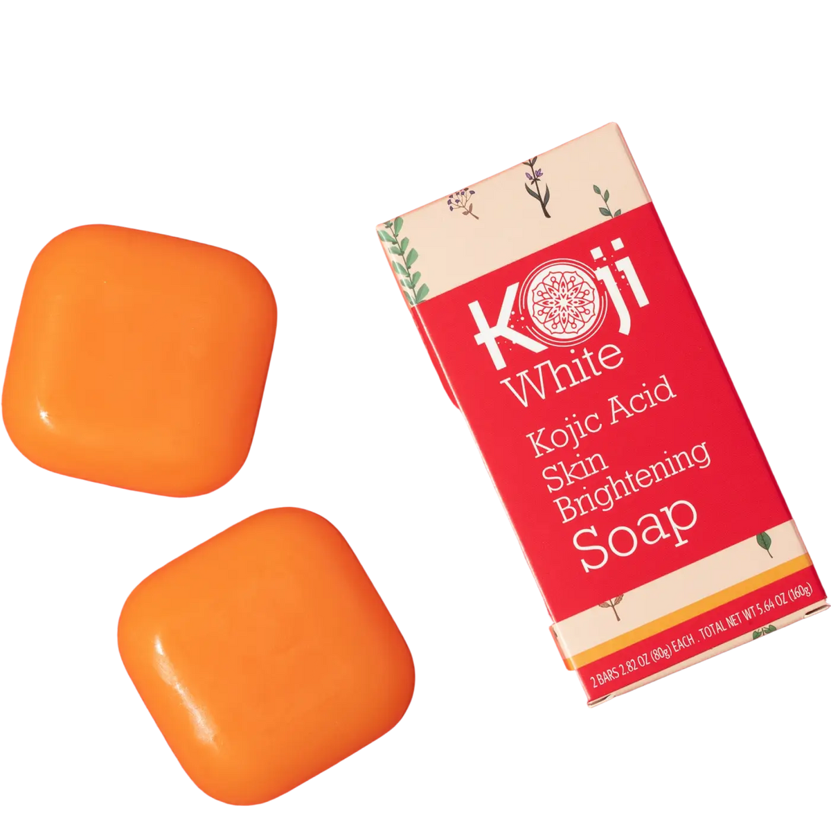 Koji White Reine hautaufhellende Seife mit Kojisäure, cremige Textur, zeigt die Seife in einem weißen Behälter.