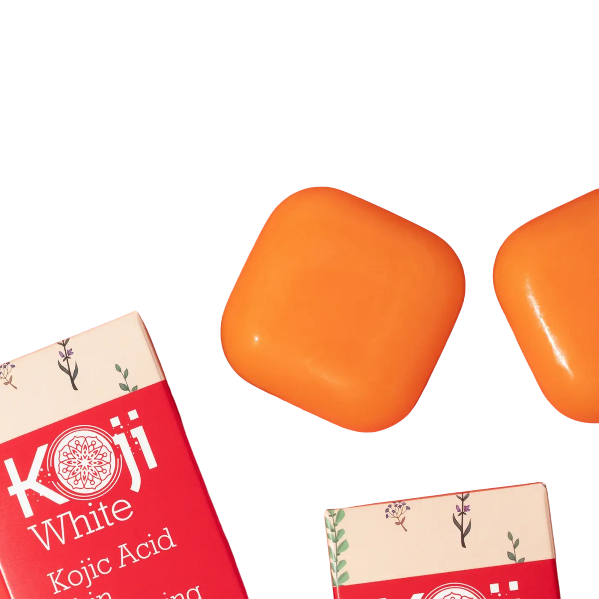 Reine hautaufhellende Seife von Koji White mit Kojisäure, rechteckige Verpackung, für eine strahlende Haut.