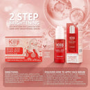 Rotes koji white serum zur aufhellung von dunklen flecken in einer eleganten glasflasche mit weißem pumpspender