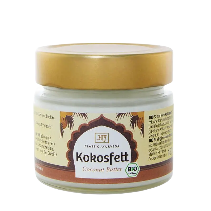 Bio Kokosfett von Classic Ayurveda, 180 ml natives Virgin Coconut Oil, flüssig in Glasflasche, naturbelassen und unraffiniert