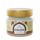 Ein glas mit einem goldenen deckel enthält ayurvedisches kokosnussöl kokosfett bio 100 % natives kaltgepresstes kokosnussöl 180ml
