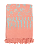 Korallenblüte lunghi sarong pareo tuch 160x115cm coralfarbene baumwolldecke mit hellblauen blumen- und geometrischen mustern bei mana shop