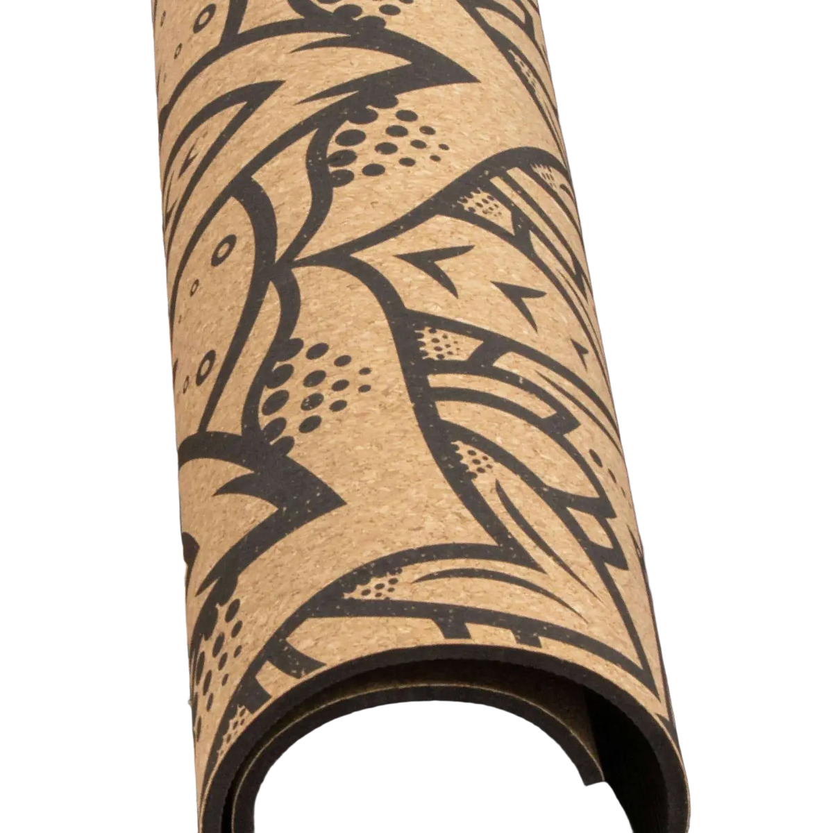 Myga Eco Korkmatte für Yoga, XL, in aufgerollter Position, schwarze Yogamatte aus nachhaltigem Korkmaterial