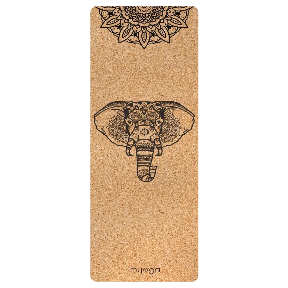 Myga Eco Kork-Yogamatte XL in natürlichem Kork mit schwarzem Design, rutschfest und umweltfreundlich für Yogaübungen.