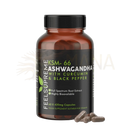 Ein braunes glasfläschchen ksm66®️ ashwagandha mit kurkumin und schwarzen pfeffer kapseln vegan aus mana shop
