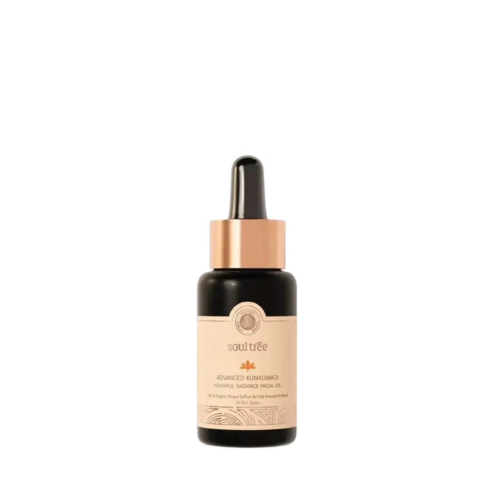 Kumkumadi Gesichtsöl von Ayurveda Specialist B.V., ayurvedisches Schönheitsöl für strahlende, gepflegte Haut, Flasche mit Tropfer.