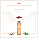 Orange getöntes glasfläschchen mit braunem verschluss und goldfolie etikett der soul tree marke kumkumadi cleansing oil ayurveda specialist mana shop