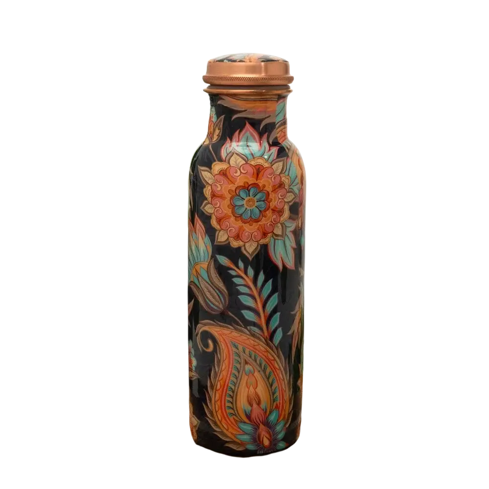 Kupfer-Wasserflasche mit Blumenmuster, ca. 750 ml, robuste Kupferflasche für Wasser, im natürlichen Design