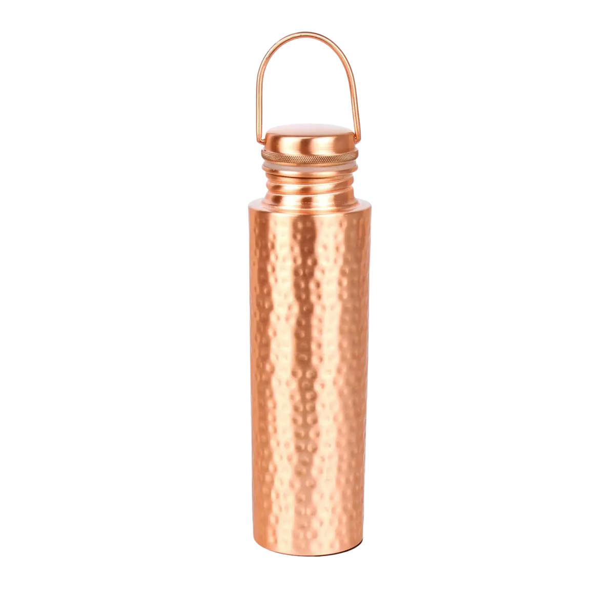 Elegante Kupferflasche mit gehämmerter Ösenkappe, 1 Liter, von El'Cobre-Ecozonelifestyle, glänzend und langlebig.