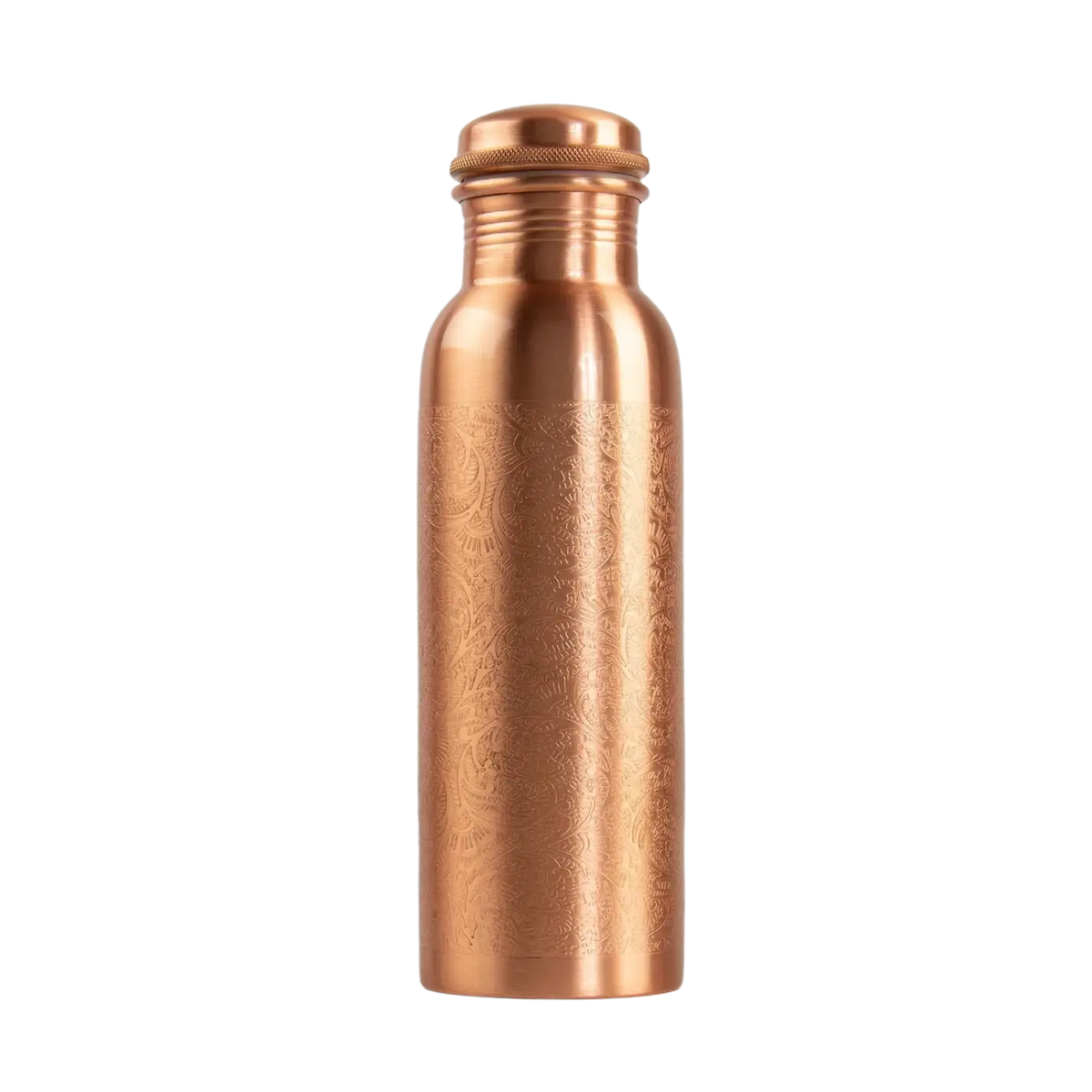 Handgefertigte Kupferflasche mit Ornamentgravur, 800 ml, von Bodynova, kunstvoll gestaltete Trinkflasche aus Kupfer