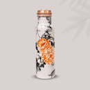 Weiße Kupferwasserflasche mit Blumenmuster, 750 ml, von Ayurveda Specialist B.V., handgefertigte Kupferflasche für Wasser.