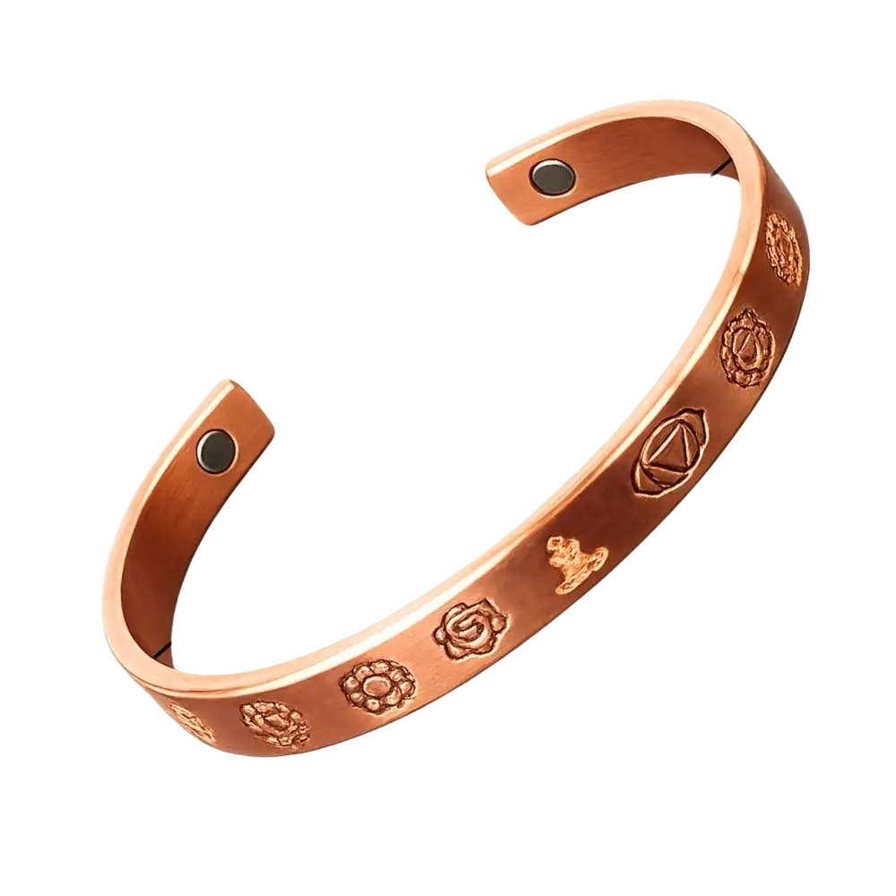 Kupfernes Gesundheits-Klemmarmband Chakras mit 2 Magneten, Ayurveda Specialist B.V., handgefertigtes Magnetarmband für Wohlbefinden