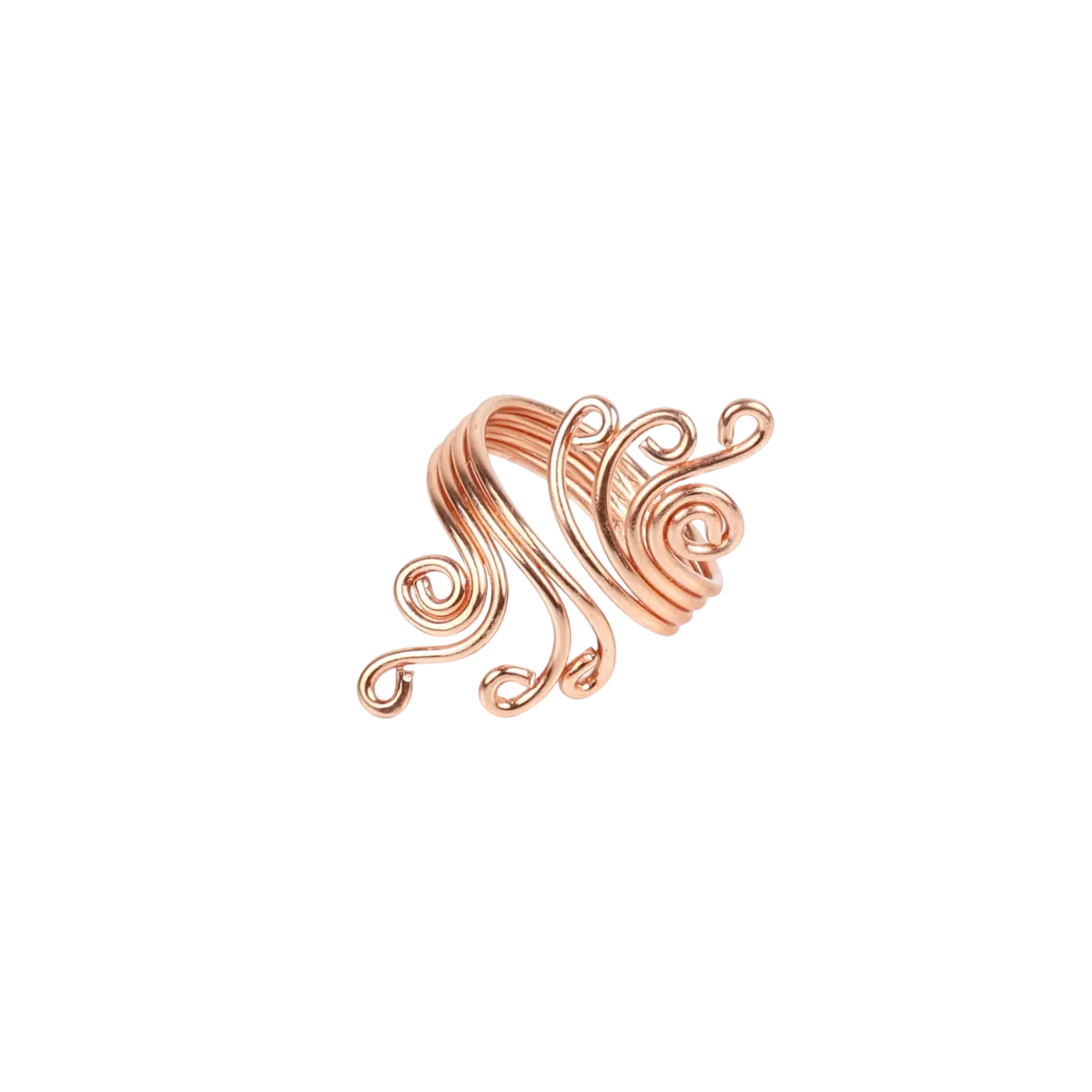 Ein zarter kupferring design 29 aus rosegold mit filigranen wirbelmustern für täglichen gebrauch