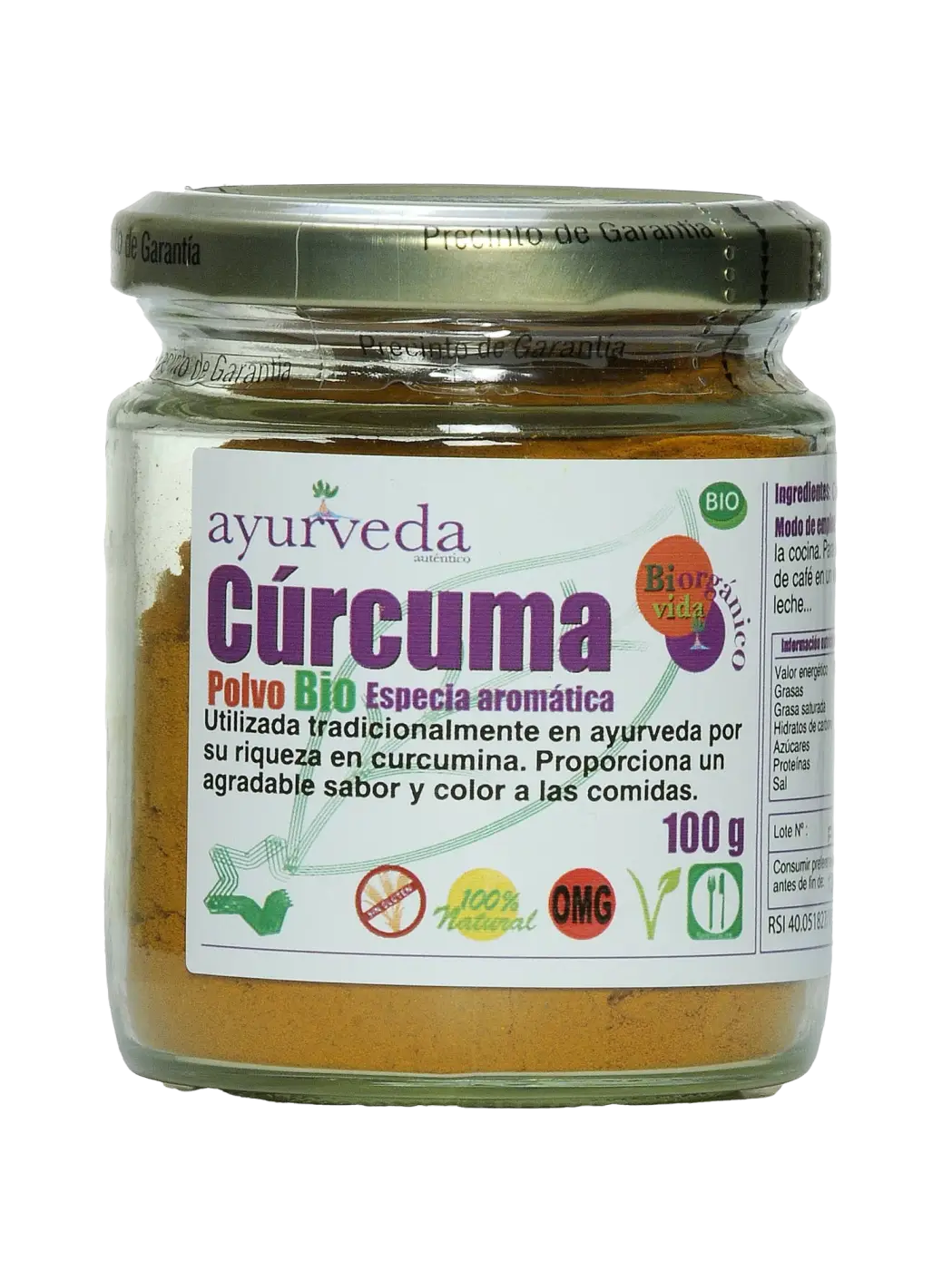 Gelbe Kurkuma Ayurveda Auténtico, naturbelassenes Gewürz, vielseitig verwendbar und entzündungshemmend.