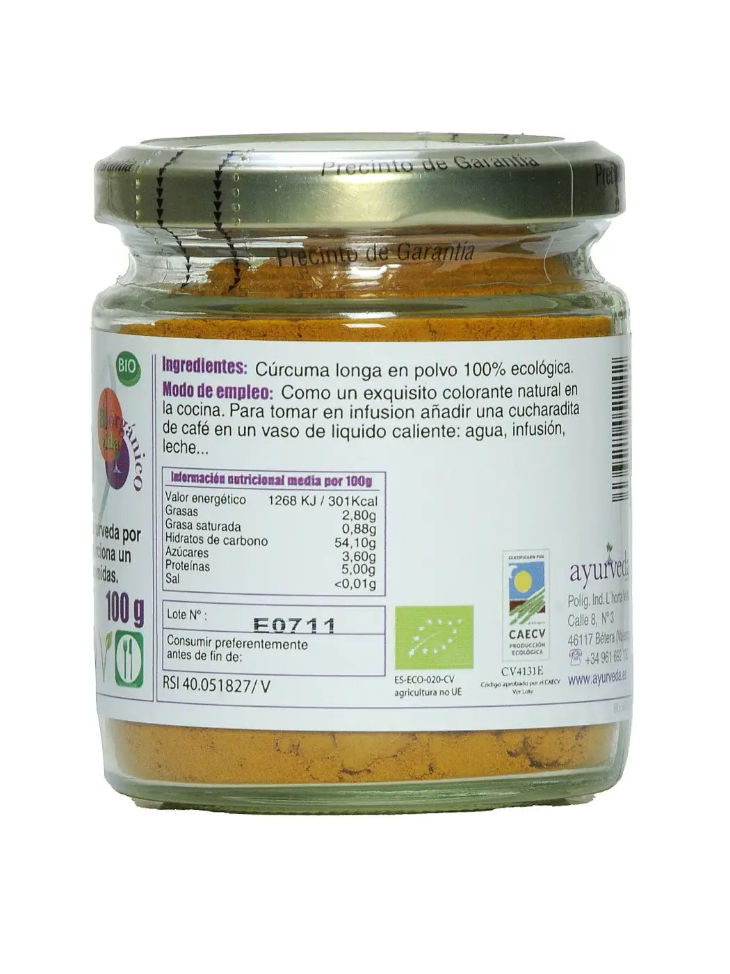 Gelber Kurkuma Ayurveda Auténtico Gewürz, natürlich entzündungshemmend, vielseitig in der Küche verwendbar, frisch und aromatisch.