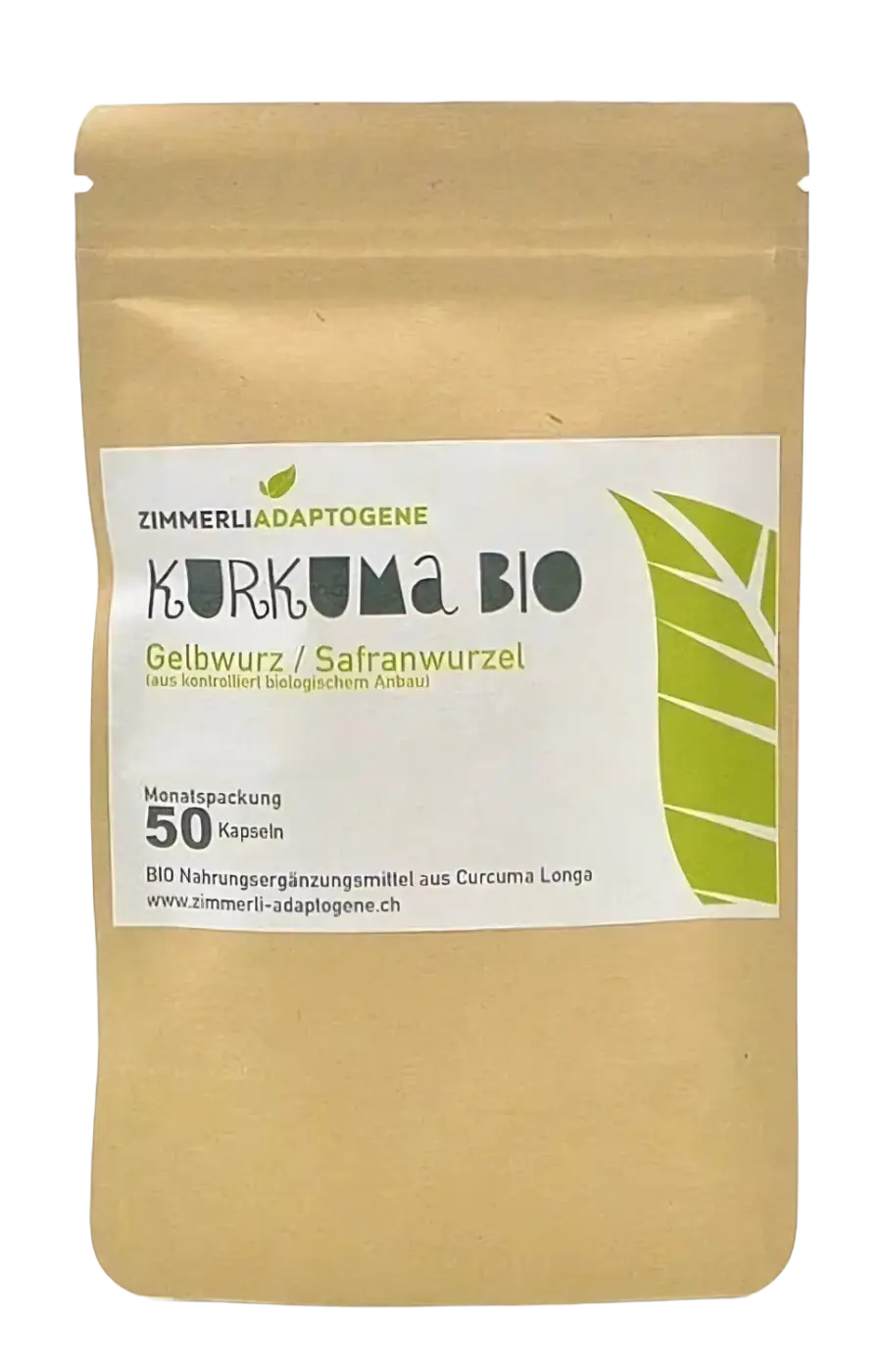 Bio Kurkuma Gelbwurz Kapseln von Zimmerli, 50 Stück, mit entzündungshemmenden und wohltuenden Eigenschaften.