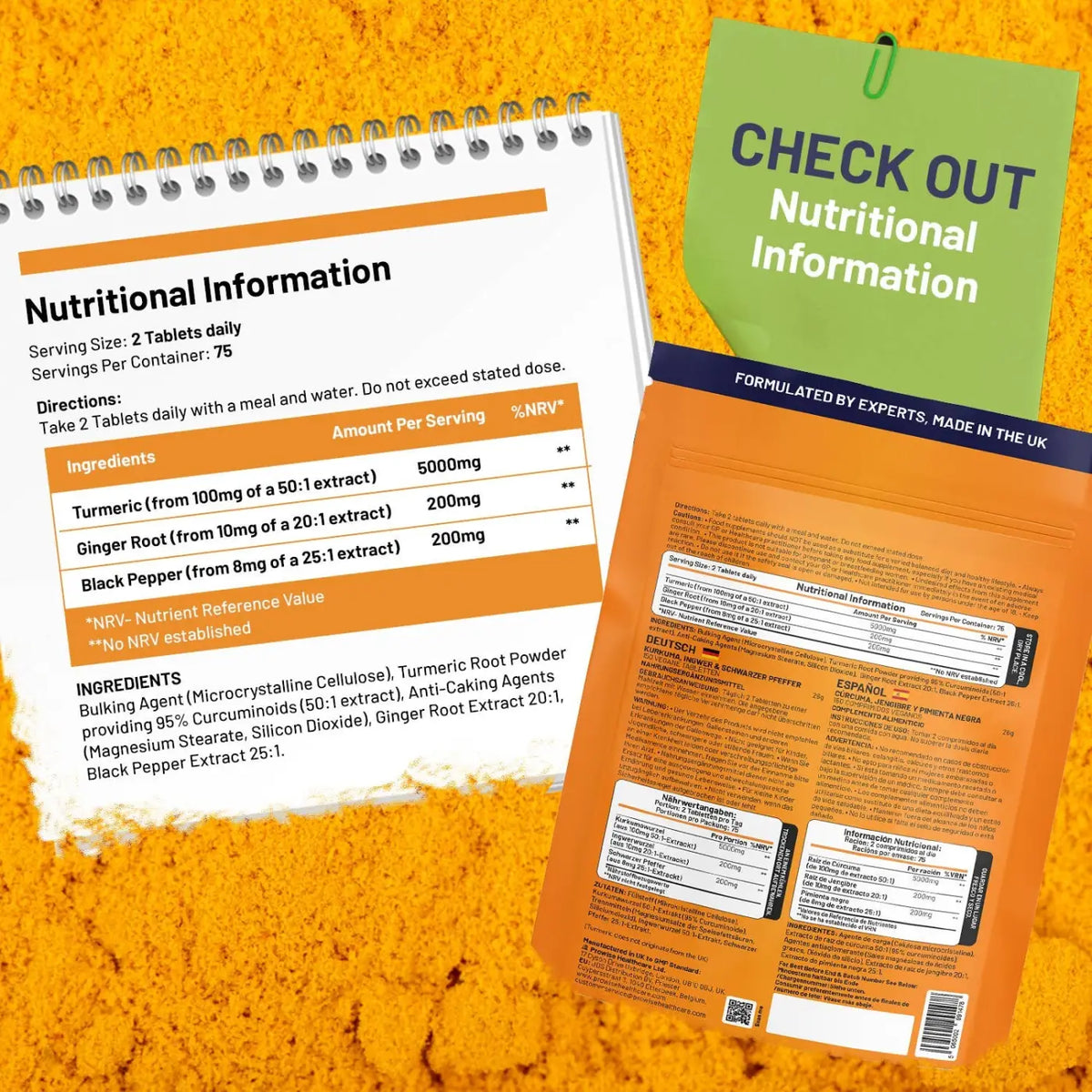 Kurkuma-Tabletten von Prowise Healthcare, 5400 mg, mit schwarzem Pfeffer und Ingwer, Nahrungsergänzungsmittel in Tablettenform
