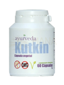 Weiße plastikflasche mit ayurveda kutkin kapseln aus getrockneter extrakt aus picrorhiza kurroa zur ernährungsergänzung