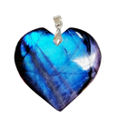 Heart-shaped labradorite extra heart pendant made by artisans de madagascar with vibrant blue and purple iridescent finish