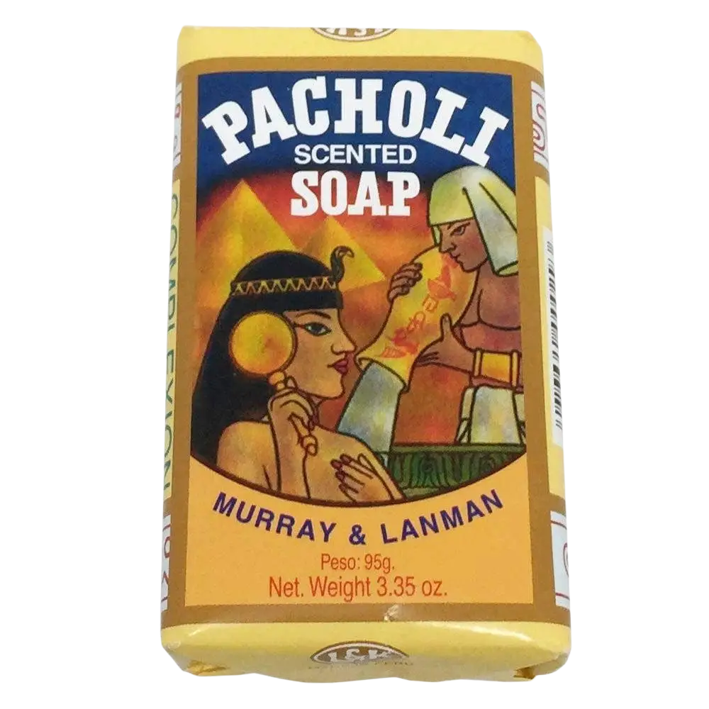 Patchouli-Duftölseife von KT Supply, 95g, gelbe Seife in umwickelter Verpackung, mit warmem Patchouli-Duft.