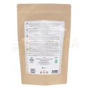 Beige papierbeutel mit weißem etikett enthält 100g organischen tabasco sauce lapacho-tee tee der inkas heilige pflanze der precolumbian inca