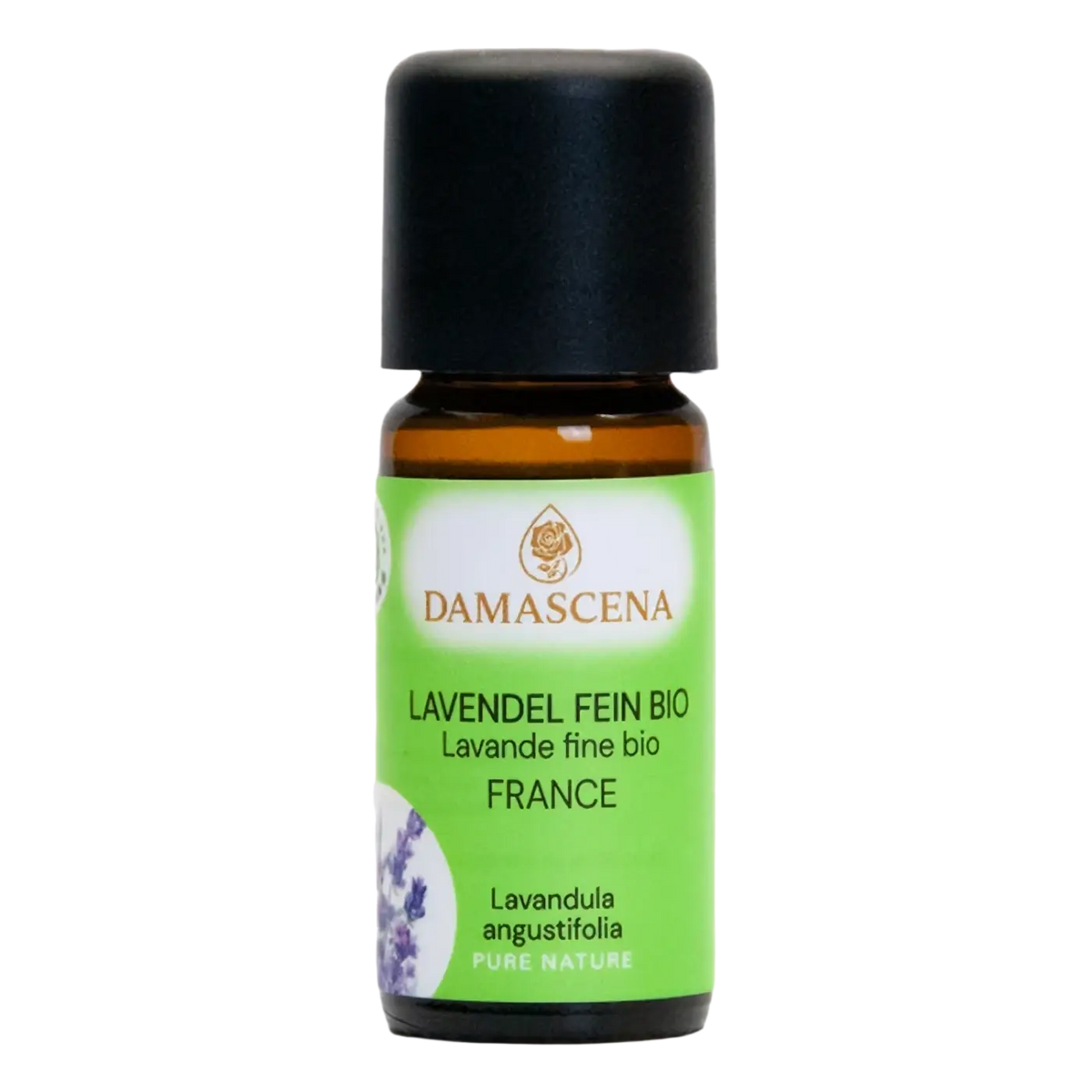 Ätherisches Lavendelöl Damascena Fein französisch BIO AOP, 10ml Flasche mit Lavendelblüten, natürliches ätherisches Öl