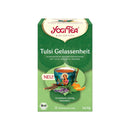 Bio-Yogi-Tee Lebensbaum Tulsi Gelassenheit mit Tulsi, Süßholz und Orange in einer Tasse, aromatisch und entspannend.